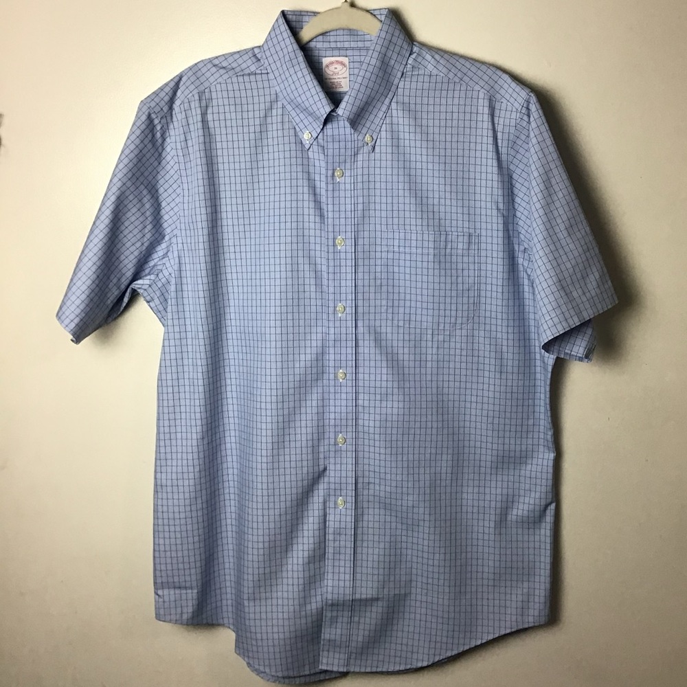 Brooks Brothers blue plaid s/s button down . 16